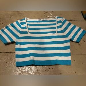 Zara Blue and White Striped Blouse